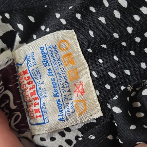 Vintage 70s Polyester Blouse Shirt Daggar Collar Abstract Black and White 1970s - Picture 10 of 15